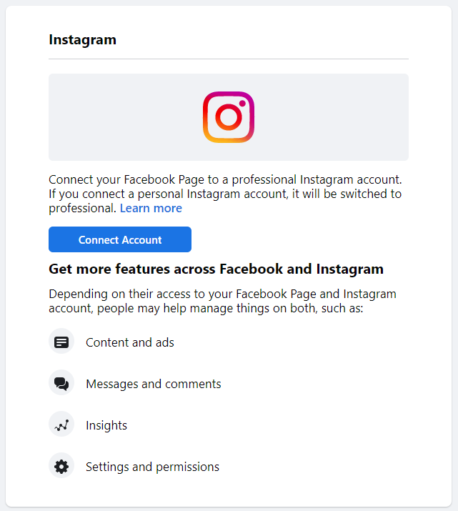 Facebook page - Connect Instagram account